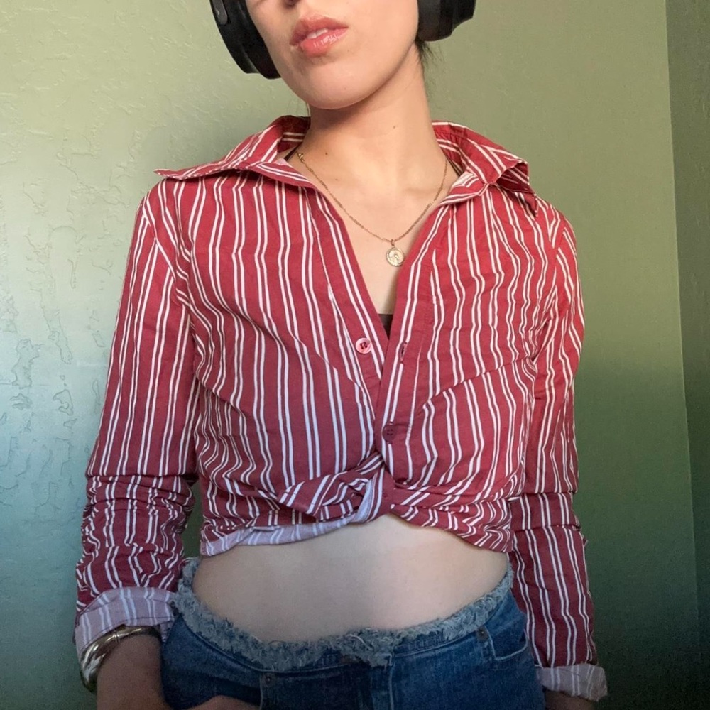Nasty Gal Red and White Striped Button-Down Shirt